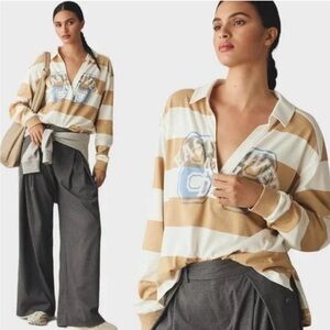 Anthropologie Pilcro‎ Rugby Oversized Graphic Long Sleeve Shirt Stripe Small